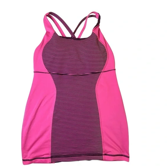Lululemon Pink & Purple Stripe Power Y Racerback Tank – Size 2 - Picture 2 of 5
